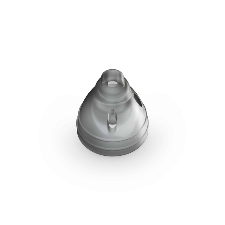 The Closed Smokey Dome Medium is a gray plastic item with a wide base and oval openings, shown on a white background.