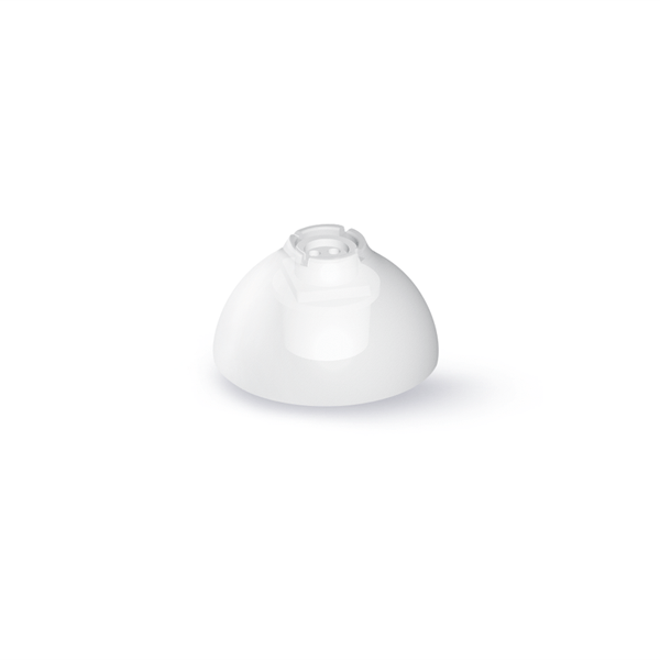 The Click Dome Closed is a small, white, dome-shaped plastic piece with a central opening, shown on a plain white background with a faint shadow below.