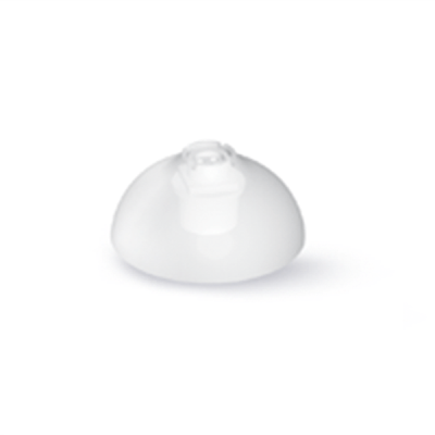 A Click Dome Closed, a small white plastic dome with a central raised circular section, is displayed on a plain white background.