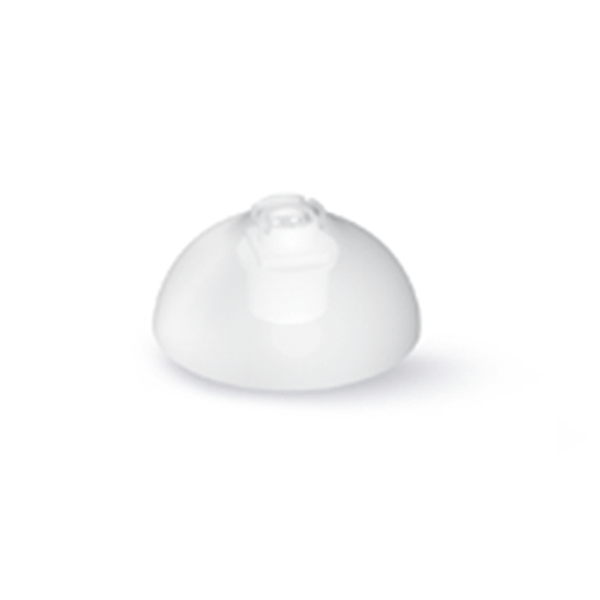 A Click Dome Closed, a small white plastic dome with a central raised circular section, is displayed on a plain white background.
