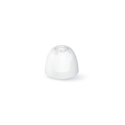 A single Click Dome Closed silicone earbud tip in translucent white is displayed centered on a plain white background.